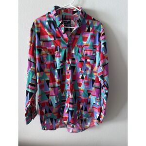 VTG Wrangler Brushpopper Shirt Mens 16-34 Cowboy Cut Aztec Geometric Colorful